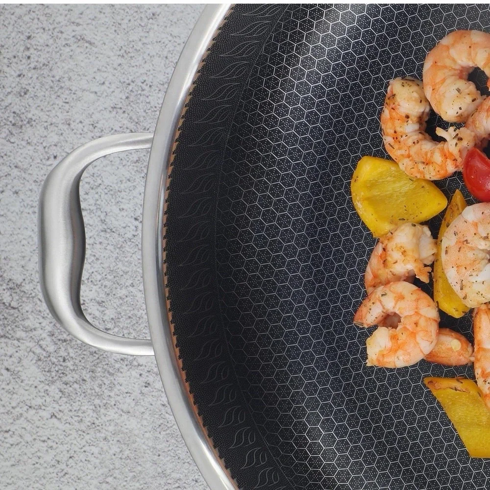 316L Stainless Steel 7QT Saute Pan Hexagon Nonstick Wok W Lid 12.5